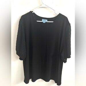 Cece polka dot 3/4 sleeve black blouse scoop neck 3X